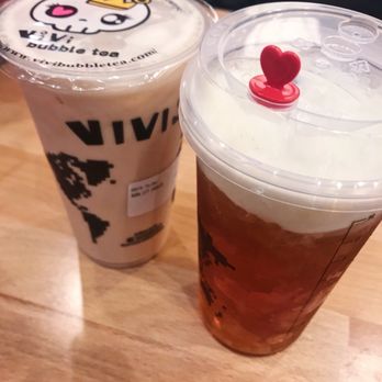 Vivi Bubble Tea - green milk tea (left), jasmine float (right). - Bubble Tea Near Me - Plano, Texas