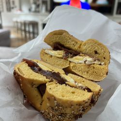 New York Bagel and Deli - Everything egg bagel breakfast sandwich + Sunday morning = my happy place