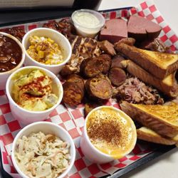 Bruce's Rollin' Smoke BBQ - Bruce's Sampler: Mixed Meat, includes 4 Sides.