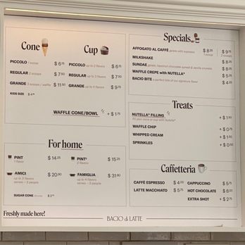 Bacio di Latte - Menu - Ice Cream & Frozen Yogurt Near Me - Los Angeles, California