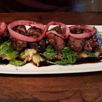 Not Your Average Joe's - Woodbridge - Steak tips, garlic mashed potatoes with sauteed spinach - New American Near Me - Woodbridge, Virginia Not Your Average Joe's - Woodbridge - Steak tips, garlic mashed potatoes with sauteed spinach - New American Near Me - Woodbridge, Virginia