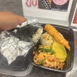 Spicy poke bowl with spam musubi