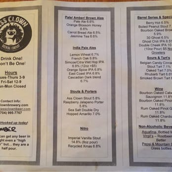 Ass Clown Brewing - Here is a shot of the menu from today, keep in mind it changes regularly. - Breweries Near Me - Cornelius, North Carolina
