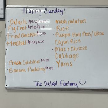 The Oxtail Factory - Sunday Menu as of November 2024 - Soul Food Near Me - Hearne, Texas The Oxtail Factory - Sunday Menu as of November 2024 - Soul Food Near Me - Hearne, Texas
