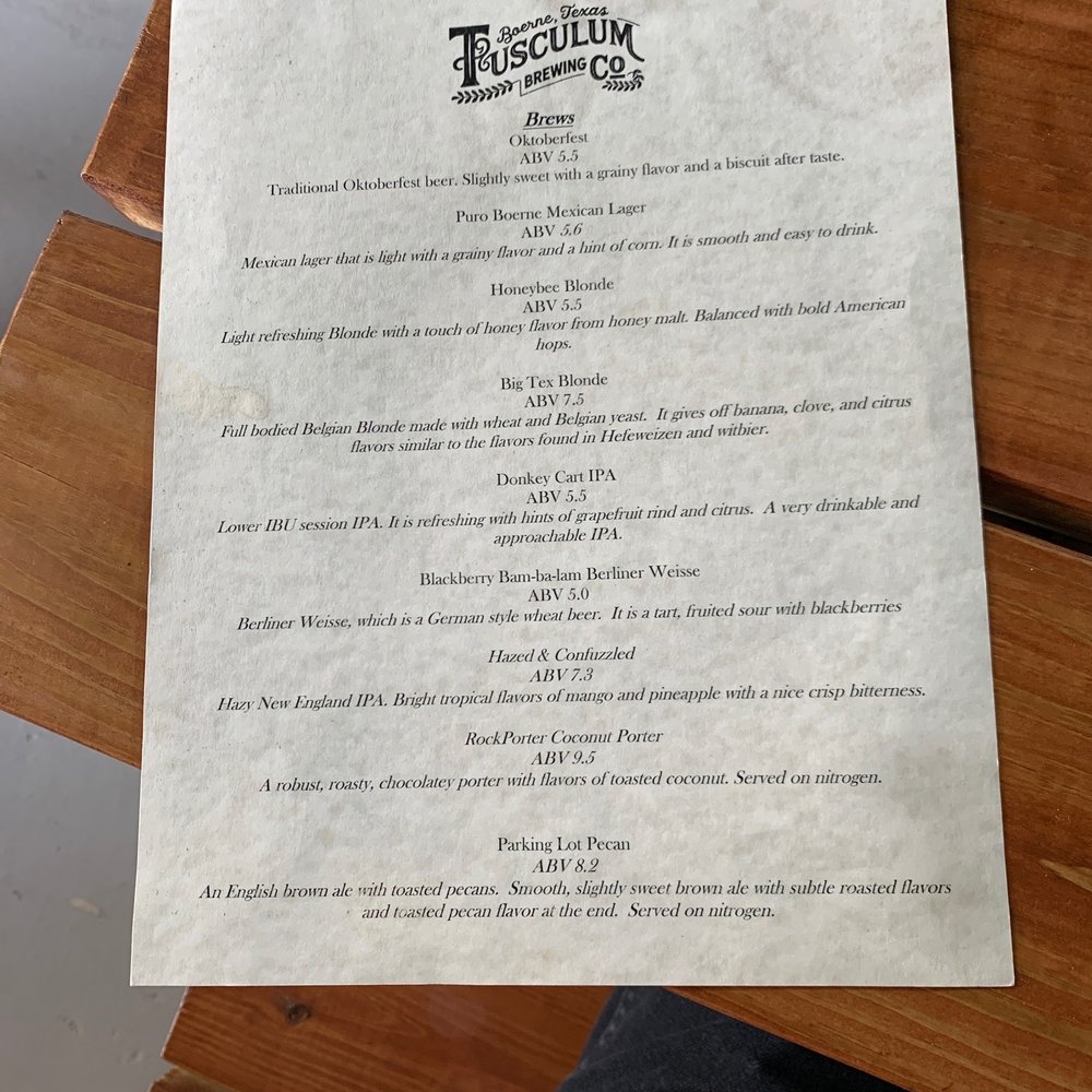 Tusculum Brewing - Beer menu 11/17/2019 - Breweries Near Me - Boerne, Texas Tusculum Brewing - Beer menu 11/17/2019 - Breweries Near Me - Boerne, Texas