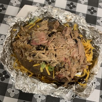 Chasin' Tail BBQ - One meat baked potato (pulled pork loaded) - Barbeque Near Me - Lake Dallas, Texas Chasin' Tail BBQ - One meat baked potato (pulled pork loaded) - Barbeque Near Me - Lake Dallas, Texas
