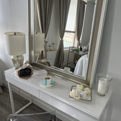 Artisan Skin Bar - Client get ready station. We serve coffee, tea, water.