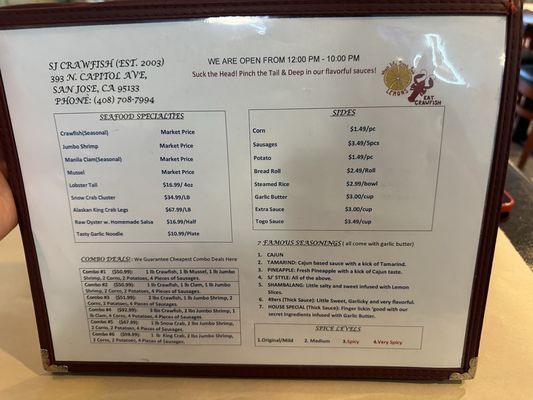 Menu photo 6 SJ Crawfish San Jose, CA