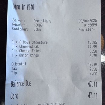 G Boys Cheesesteaks - Receipt - Cheesesteaks Near Me - Venice, Florida G Boys Cheesesteaks - Receipt - Cheesesteaks Near Me - Venice, Florida
