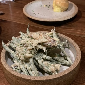 Off Alley - Dungeness crab haricot verts and a cheese puff - Wine Bars Near Me - Seattle, Washington Off Alley - Dungeness crab haricot verts and a cheese puff - Wine Bars Near Me - Seattle, Washington