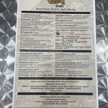 Bourbon Street Deli - The front of the menu - Delis Near Me - Houma, Louisiana