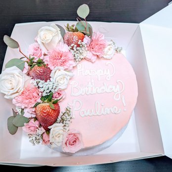 Ashley’s Sugar On Top - Floral cake, strawberry layer, vanilla cream - Cupcakes Near Me