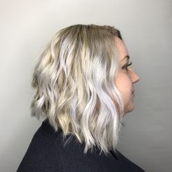 Mane Street - Icy blonde lob cut and color by Katie