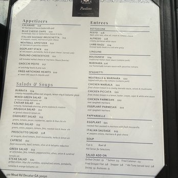 Paolino - Menu - Italian Near Me - Decatur, Georgia Paolino - Menu - Italian Near Me - Decatur, Georgia