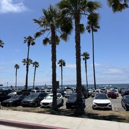 View from PCH of the beachside parking lot