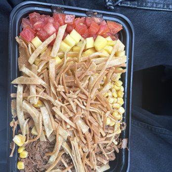 Curbside Mexican Grill - Plainview - 2x Birria BYO Bowl with mangoes, tomatoes, corn, tortilla strips & Mexican blend cheese - Mexican Near Me - Plainview, New York
