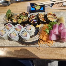 Spicy yellowtail roll, yellowtail sashimi, & spicy tuna roll Spicy yellowtail roll, yellowtail sashimi, & spicy tuna roll