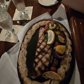 The Lobster House - Grilled Swordfish with a side of whipped potatoes and a vegetable kabob - Seafood Markets Near Me - Cape May, New Jersey