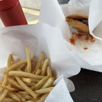 Maple and Motor - Fries and regular cheeseburger plain (remnants!) - Burgers Near Me - Dallas, Texas