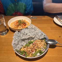 Tom kha seafood pasta and squid & mango salad Tom kha seafood pasta and squid & mango salad