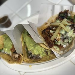 Los Tacos No 1 - Chicken & steak on corn tortillas; pork on a flour tortilla