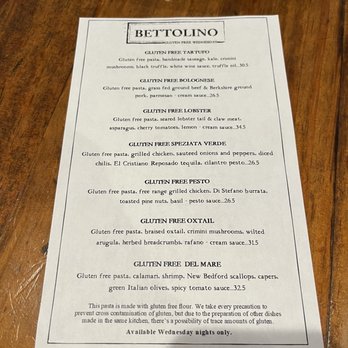 Bettolino Kitchen - The Wednesday GF menu. Not a ton to choose from, but it works. - Italian Near Me - Redondo Beach, California