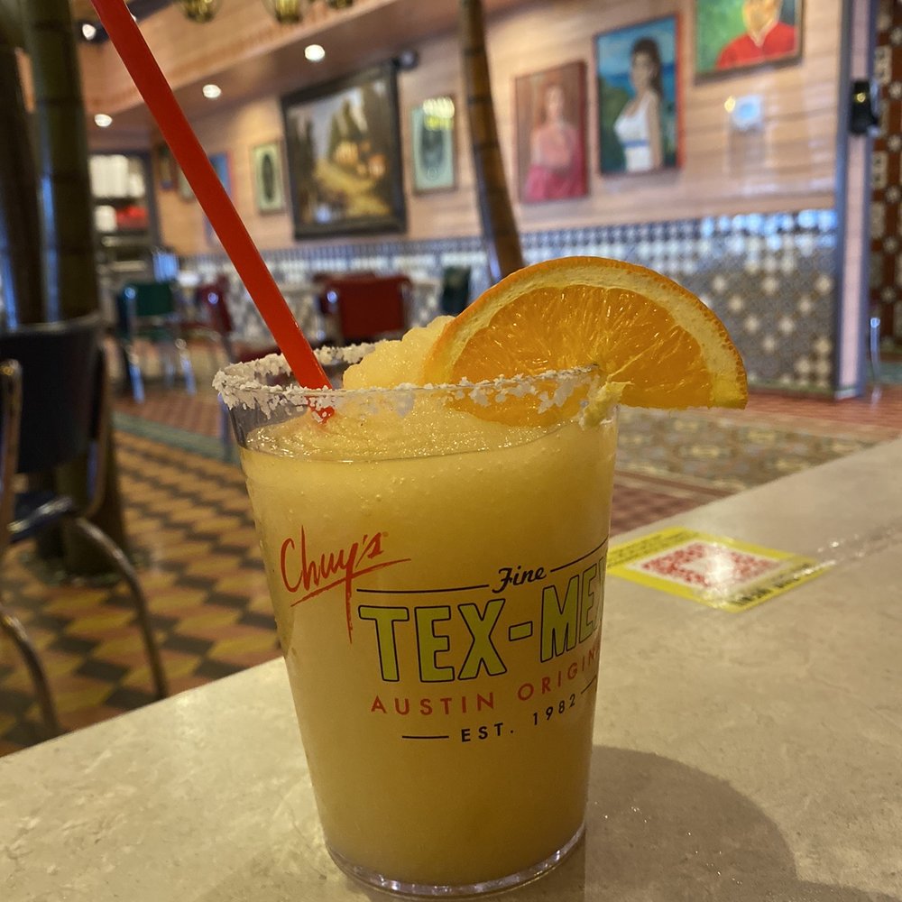 Chuy's - 18 oz Blended Peach Margarita - Tex-Mex Near Me - Westminster, Colorado