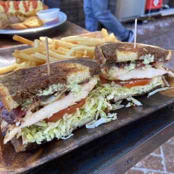 Cafe on 27 - Grilled chicken pesto sandwich with fries - Breakfast & Brunch Near Me - Topanga, California Cafe on 27 - Grilled chicken pesto sandwich with fries - Breakfast & Brunch Near Me - Topanga, California
