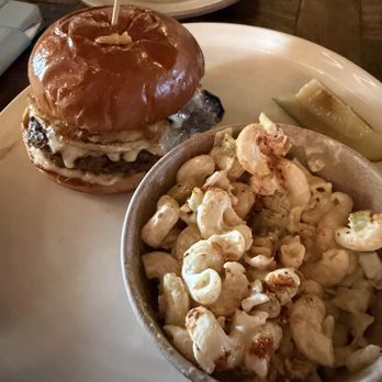 Engine Room - Mushroom Mae Burger + old bay macaroni salad - Southern Near Me - Mystic, Connecticut Engine Room - Mushroom Mae Burger + old bay macaroni salad - Southern Near Me - Mystic, Connecticut