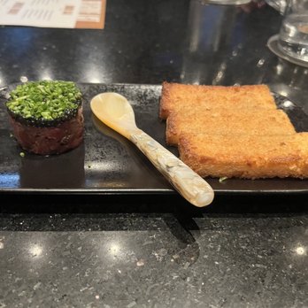 Mr Kim's - Third appetizers of the baller: steak tartar on bone broth toast - Korean Near Me - Tulsa, Oklahoma Mr Kim's - Third appetizers of the baller: steak tartar on bone broth toast - Korean Near Me - Tulsa, Oklahoma