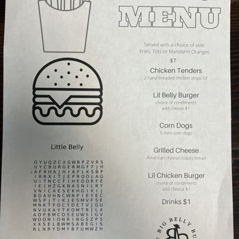 Big Belly Burgers & Brew - Kids menu (December 2023) - Burgers Near Me - Sunriver, Oregon Big Belly Burgers & Brew - Kids menu (December 2023) - Burgers Near Me - Sunriver, Oregon