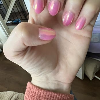 Dip Nail Spa - Light pink base with chrome on top. The chrome changes the color with different lighting. - Nail Salons Near Me - Oakley, California Dip Nail Spa - Light pink base with chrome on top. The chrome changes the color with different lighting. - Nail Salons Near Me - Oakley, California