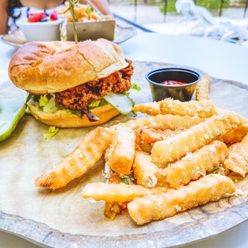 Drift Kitchen & Bar - Hutchinson Shores Resort - Chicken sandwich with parmesan truffle fries - Seafood Near Me - Jensen Beach, Florida