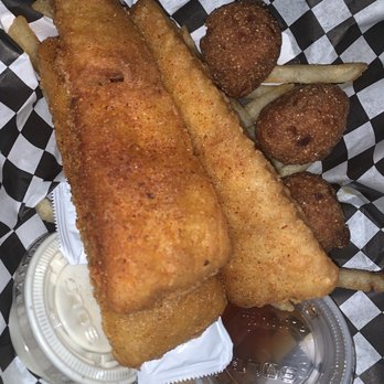 Golden Tiger - Fish n Chips. Could've eaten a basket full of those hush puppies. - Food Trucks Near Me - Austin, Texas