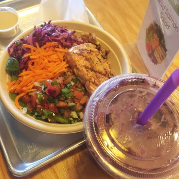 Aubergine Kitchen - Wild Salmon Bowl and Protein Berry (V) - Mediterranean Near Me - Orem, Utah Aubergine Kitchen - Wild Salmon Bowl and Protein Berry (V) - Mediterranean Near Me - Orem, Utah