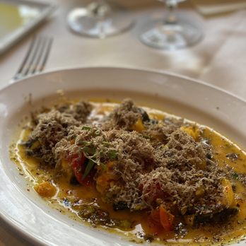 Palladio Restaurant - Lobster ravioli topped with zests of burgundy truffle mushrooms. - Italian Near Me - Barboursville, Virginia