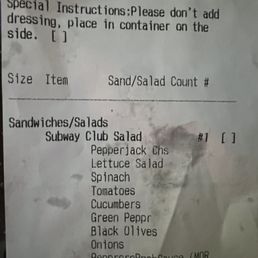 the receipt for the subway subway