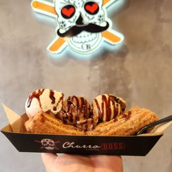 Churro Boss - The Churro Split - 2 churro pieces and 3 scoops of ice cream!