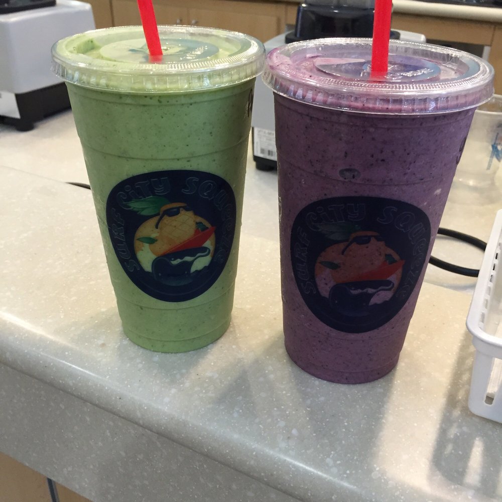 Surf City Squeeze - Popeye on the left Ginseng f on the right!! Highly recommend both!! - Juice Bars & Smoothies Near Me - El Cajon, California Surf City Squeeze - Popeye on the left Ginseng f on the right!! Highly recommend both!! - Juice Bars & Smoothies Near Me - El Cajon, California