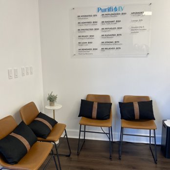 Purifi Iv - We have a small waiting area and menu with our drips at the front of Purifi IV. - IV Hydration Near Me - Suwanee, Georgia Purifi Iv - We have a small waiting area and menu with our drips at the front of Purifi IV. - IV Hydration Near Me - Suwanee, Georgia