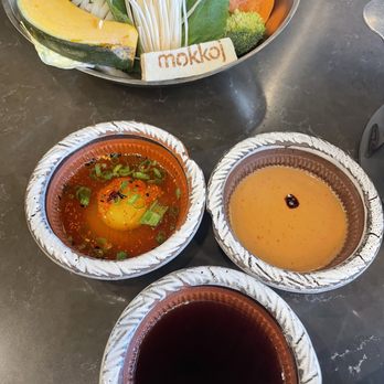 Mokkoji Shabu Shabu - Assorted Veggie Set, Quail Eggs Sauce, Ponzu and Sesame Sauce - Hot Pot Near Me - Riverside, California