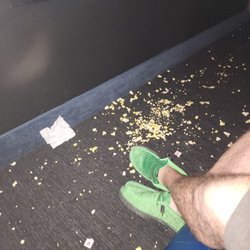 Caldwell Luxe Reel Theatre - BEFORE our movie. The seats and trays were covered in salt and popcorn. First showing of the day so looks like night crew missed...