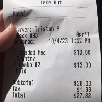 Angry Chickz - Take out receipt - Chicken Shop Near Me - Thousand Oaks, California
