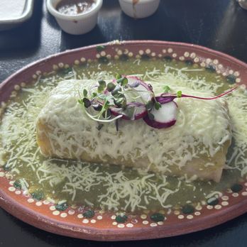 Taqueria Las Comadres - Wet carnitas burrito with green salsa. - Mexican Near Me - La Mirada, California Taqueria Las Comadres - Wet carnitas burrito with green salsa. - Mexican Near Me - La Mirada, California