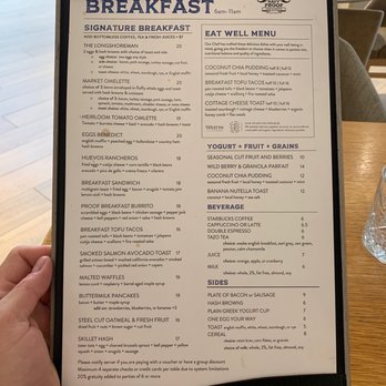 Navy Proof Food & Spirits - Breakfast menu- late September 2021 - Cocktail Bars Near Me - Long Beach, California