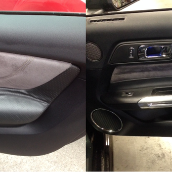 California Covers - This is the before of poorly installed vinyl and the after of excellent black leather with white double stitching.  Amazing! - Auto Repair Near Me - Oakland, California