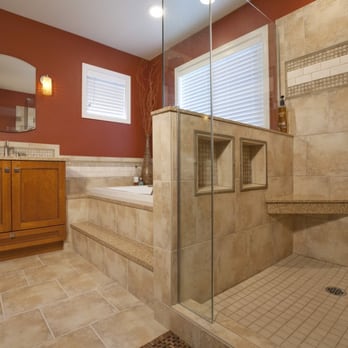 Signature Tile - Porcelain shower, tub and heated floor, with niches, glass and ceramic accents. - General Contractors Near Me Signature Tile - Porcelain shower, tub and heated floor, with niches, glass and ceramic accents. - General Contractors Near Me