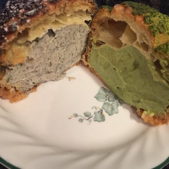 Bibble & Sip - The inside of black sesame and matcha cream puffs - Coffee & Tea Near Me - New York, New York