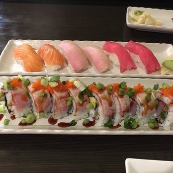 Satomi - Satomi roll and a nigiri appetizer that comes with miso soup and salad. - Japanese Near Me - Tracy, California Satomi - Satomi roll and a nigiri appetizer that comes with miso soup and salad. - Japanese Near Me - Tracy, California