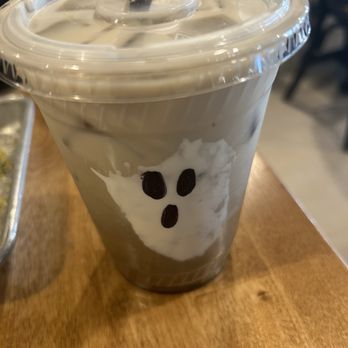 Earth Plant Based Cuisine - Cutest ghost drink from the cafe; they smashed a marshmallow on the side of the cup - Vegan Near Me - Phoenix, Arizona Earth Plant Based Cuisine - Cutest ghost drink from the cafe; they smashed a marshmallow on the side of the cup - Vegan Near Me - Phoenix, Arizona